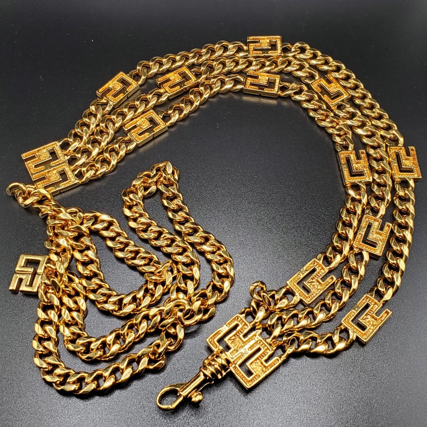 Vintage ST JOHN SJ Logo Designer Runway Layered Gold Tone Chain Belt/Necklace