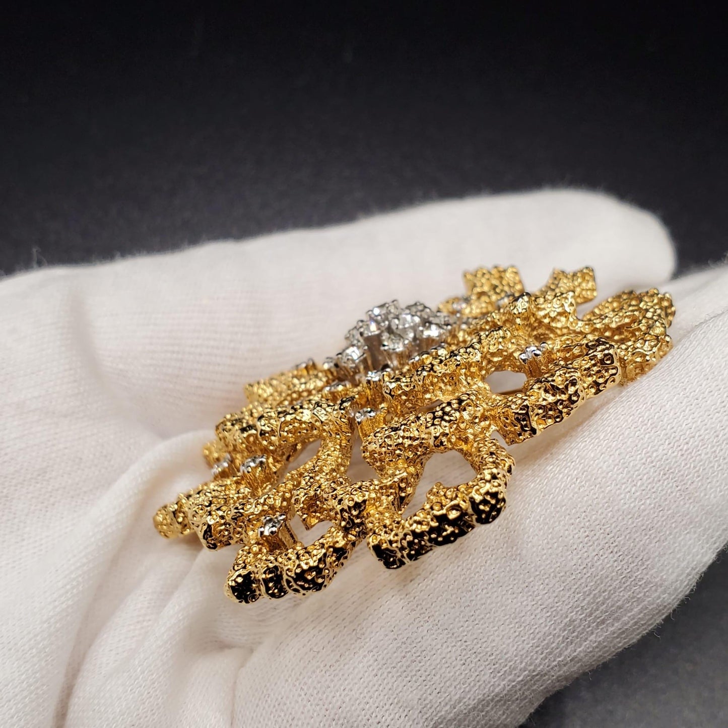 Vintage PANETTA Large Flower Shaped Brooch Pin, Gold Tone, Rhinestone