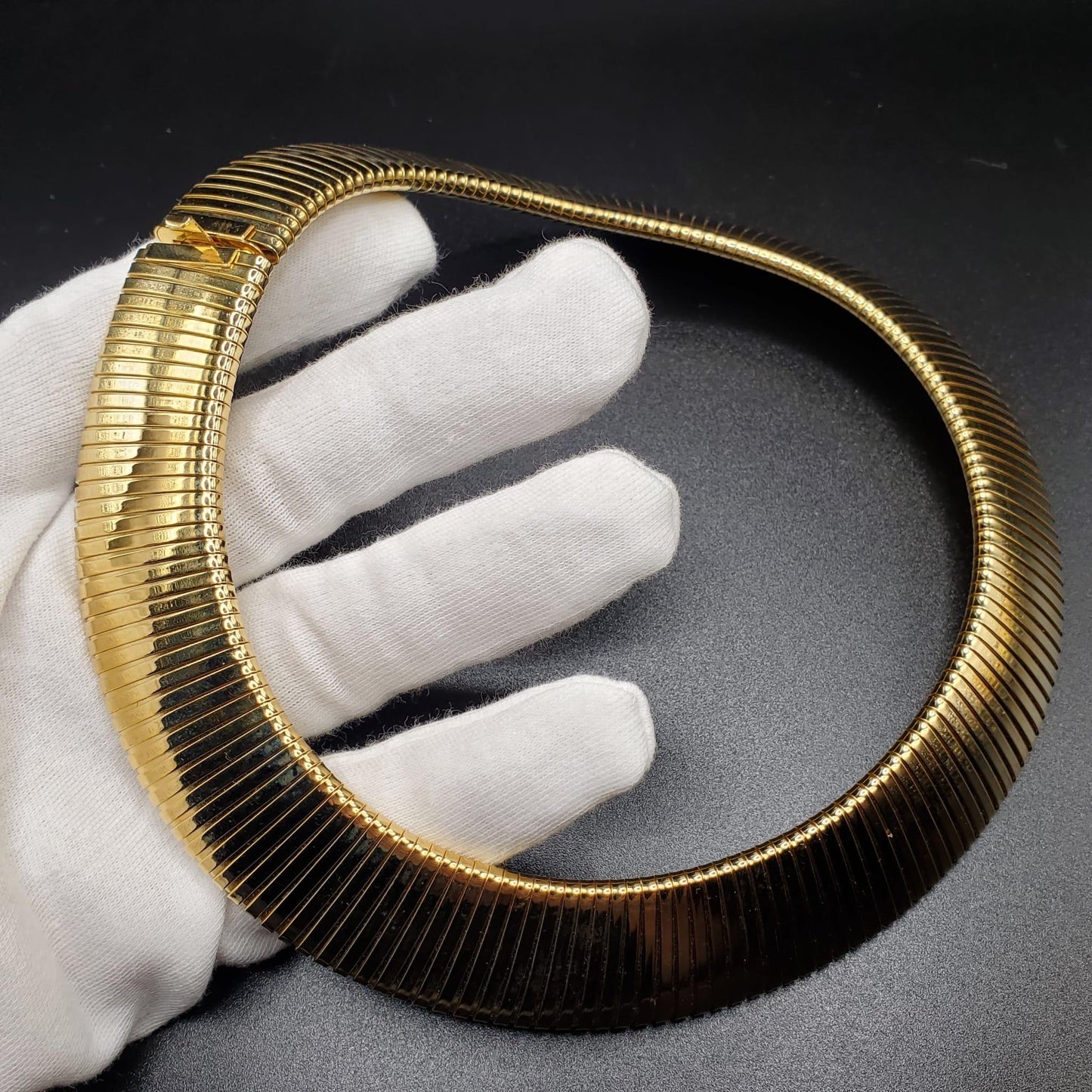 Vintage KENNETH JAY LANE Signed Egyptian Revival Cleopatra Style Gold Tone Collar Necklace